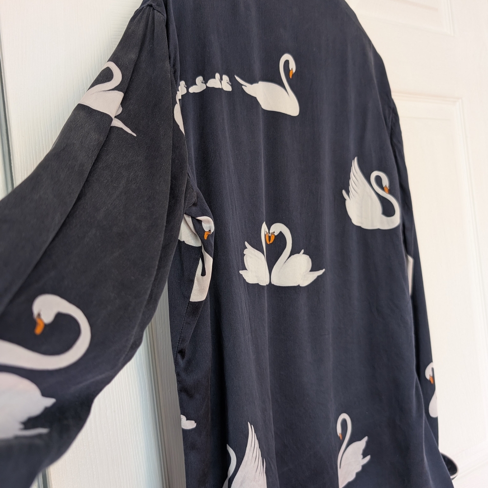Olivia von Halle Lila Duet Swan Silk Pajama Set With Robe, Navy, SZ S/OS - Picture 7 of 16